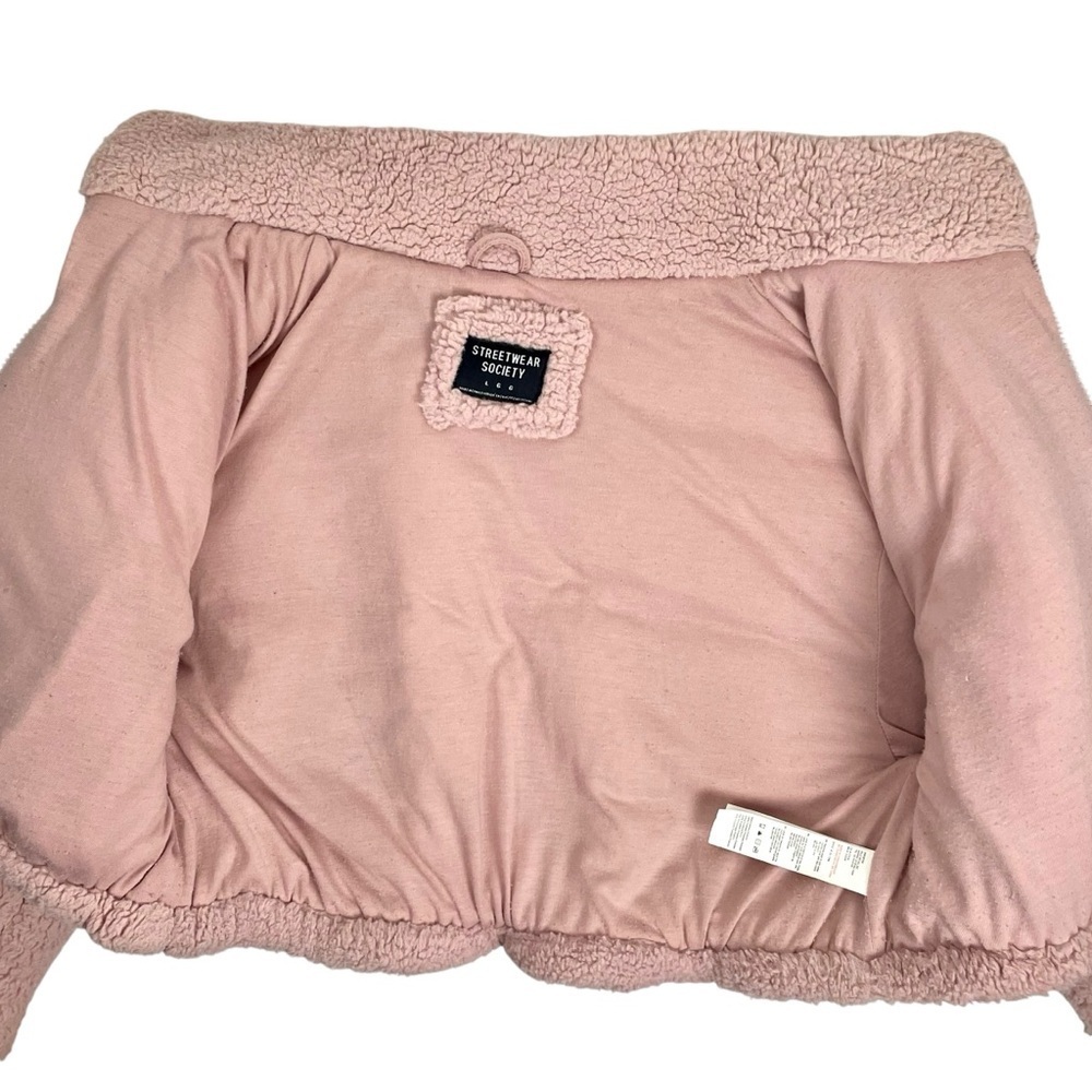 Streetwear Society Sherpa Teddy Pink Crop Jacket Size L, Oversized Kawaii Fluffy - Picture 7 of 13